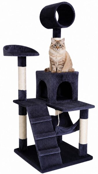 Tiragraffi lionto, elegante albero per gatti da 133 cm con copertura in peluche, robusti paletti in sisal e versatili aree di riposo, grigio scuro