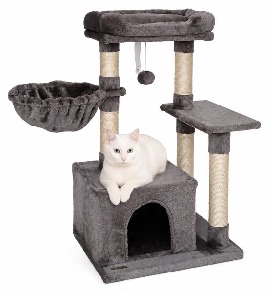 Tiragraffi compatto lionto 85 cm, albero per gatti salvaspazio con palla da gioco, tronco in sisal e superficie tiragraffi, grigio scuro