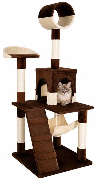 Tiragraffi lionto, elegante albero per gatti da 133 cm con copertura in peluche, robusti paletti in sisal e versatili aree di riposo, marrone/beige