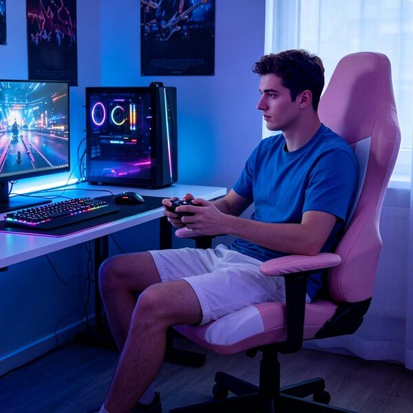 Copertura per sedia da gaming, set di 4 pezzi, elasticizzata, per poltrone, sedie da ufficio, sedie girevoli con braccioli, colore rosa