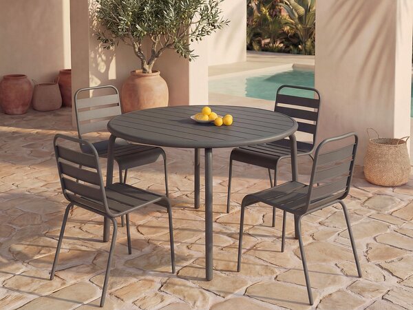 Sala da pranzo da giardino in Metallo Antracite MIRMANDE: un tavolo D.110cm e 4 sedie impilabili