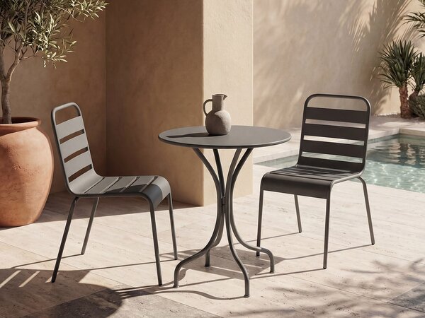 Sala da pranzo da giardino in Metallo Antracite MIRMANDE: un tavolo D.60cm e 2 sedie impilabili