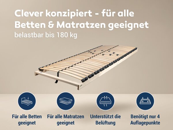 Betten-ABC Max1 NV rete a doghe preassemblata con 28 doghe e fermezza regolabile, dimensioni: 100x200