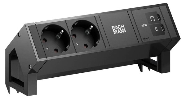 Scrivania BACHMANN DESK2, 2 prese CEE7/3, 1 porta USB-C con ricarica da 45W, lunghezza 0,2 metri, colore RAL9005