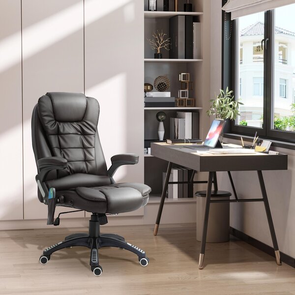 Sedia da ufficio Sweiko con funzione massaggio. Sedia ergonomica da ufficio per dirigenti con funzione riscaldante, funzione reclinabile, funzione oscillante, regolabile in altezza, girevole a 360°. Sedia da scrivania in ecopelle, color marrone