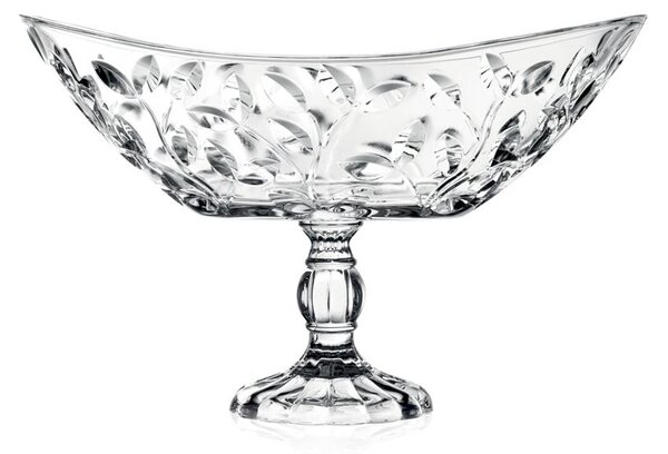Centrotavola ovale su piede in cristallo con un design classico di ispirazione naturals, spendido elemento di arredo per la tua tavola adatto in ogni occasione