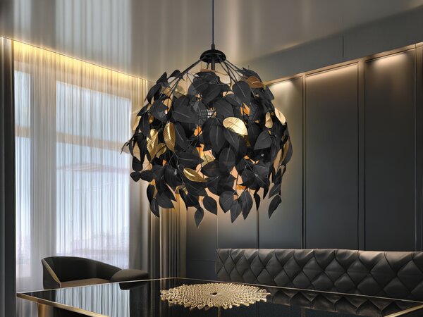 Paralume a sospensione LED fantasia Ø38cm foglie design nero oro