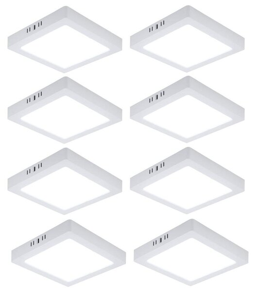 Set di 8 plafoniere LED, pannello montato a superficie, plastica, bianco, L 21,4 cm