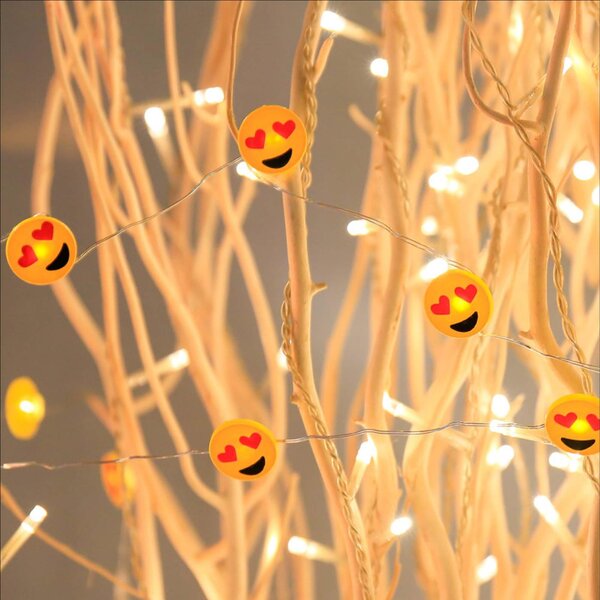 Catena luminosa LED Emoji con cuori, 10 LED, lunghezza illuminata 0,9 m, alimentazione a batterie, per interni 522969