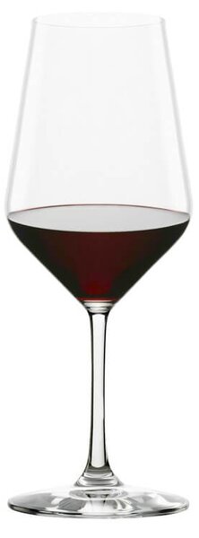 Calice degustazione per vini rossi potenti in vetro cristallino con camera aromatica conica dritta di media grandezza ed un gambo sottile ma molto resistente