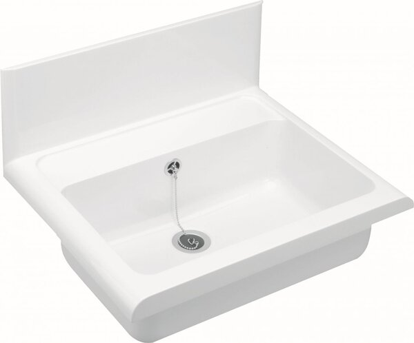CORNAT Boccola da parete in plastica, larghezza 550 mm, con gruppo di scarico e troppopieno, bianco, WAGB5500