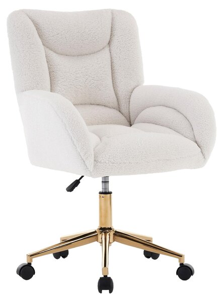 Sedia da ufficio ergonomica in tessuto teddy bianco, con altezza regolabile