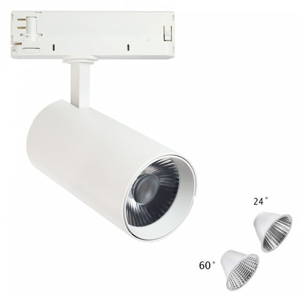 Faro LED 30W Binario Trifase CRI92, 110lm/W, 24°/60°, OSRAM LED Colore Bianco Caldo 3.000K