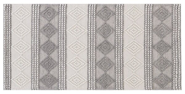 Tappeto in lana beige chiaro e grigio poliestere 80 x 150 cm intrecciato a mano motivo geometrico boho soggiorno camera da letto Beliani