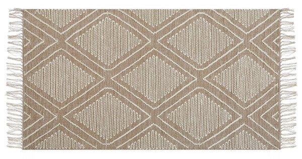 Tappeto in cotone bianco beige 80 x 150 cm motivo geometrico nappe tribali orientali Beliani