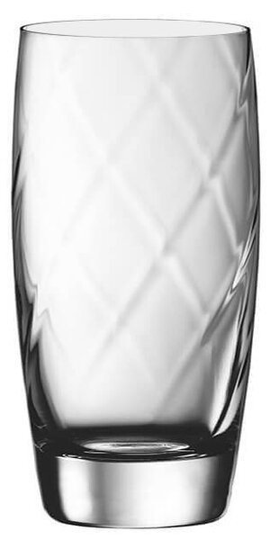 Bicchiere hi-ball in cristallo "Effetto Diamante". Elegante e moderno. Luminosità superiore al 98,8%. Robusto e resistente all'usura. Lavabile in lavastoviglie. 100% ecologico e riciclabile. Prodotto in Italia