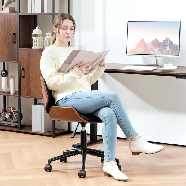 Sedia da ufficio Sweiko per l'uso in casa, rivestita in ecopelle, regolabile in altezza, girevole, con una capacità di carico fino a 135 kg, dimensioni 52 x 54 x 74-84 cm, colore nero e marrone noce
