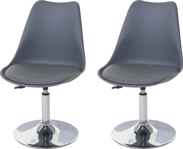 Set di 2 sedie per sala da pranzo Malmö T501, sedia da cucina, girevole e regolabile in altezza, Pelle finta ~ grigio scuro, base cromata