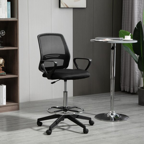 Sedia da ufficio Sweiko, ergonomica, con braccioli e poggiapiedi regolabili. Sedia girevole regolabile in altezza, con rivestimento in rete, colore nero