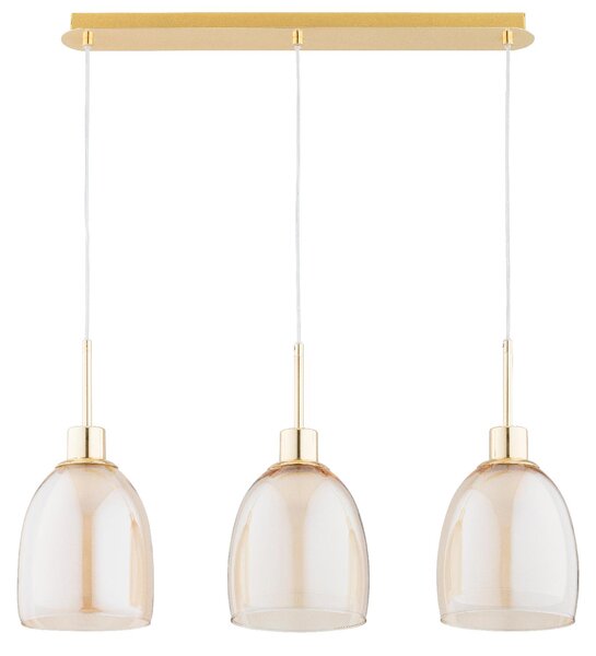 Lampada a sospensione DERSEL oro-ambra 3xE27x15W in metallo, dimensioni: 95x17x75 cm, IP20, Alfa