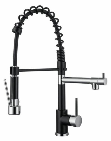Rubinetto da cucina - Miscelatore per lavello - Nero/Cromo - Rotazione a 360° - 2 getti - OCE
