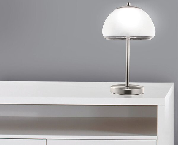 *Lampada da tavolo a LED in nichel opaco con paralume in vetro satinato *DALLAS* Lampada da tavolo, da comodino e davanzale incl. 1x modulo LED da 5 watt 3000K bianco caldo