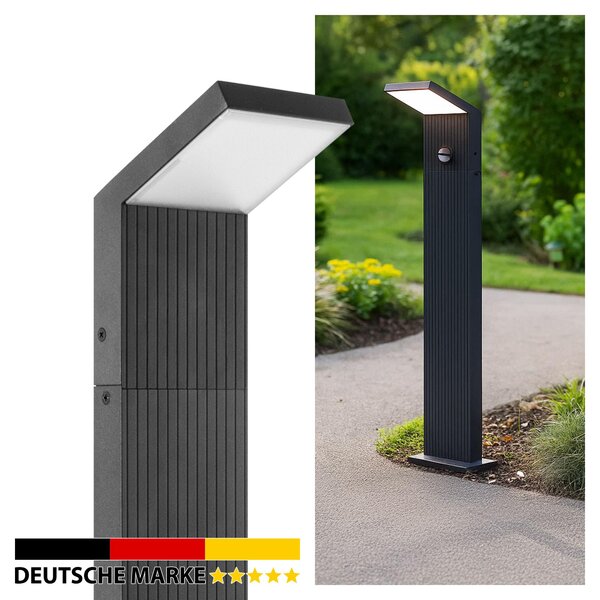 Lampada da esterno a LED, modello Maxkomfort, altezza 80 cm, colore nero – 8W, 3000K (luce bianca calda), grado di protezione IP65 (resistente agli agenti atmosferici), ideale per illuminare vialetti – corpo in alluminio nero