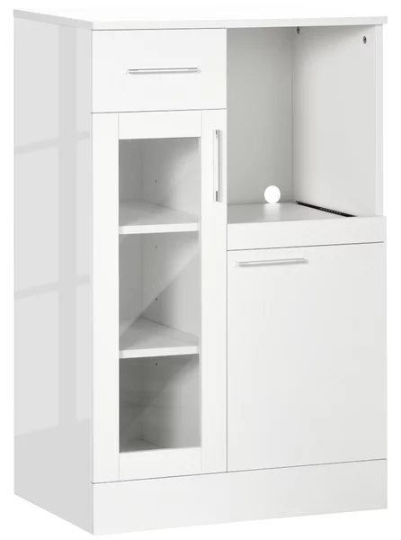HOMCOM Credenza Multiuso Moderna con 2armadietti, mensola estraibile e cassetto, da Cucina Salvaspazio in Legno e Vetro 60x40x95cm, Bianco|Aosom Italy