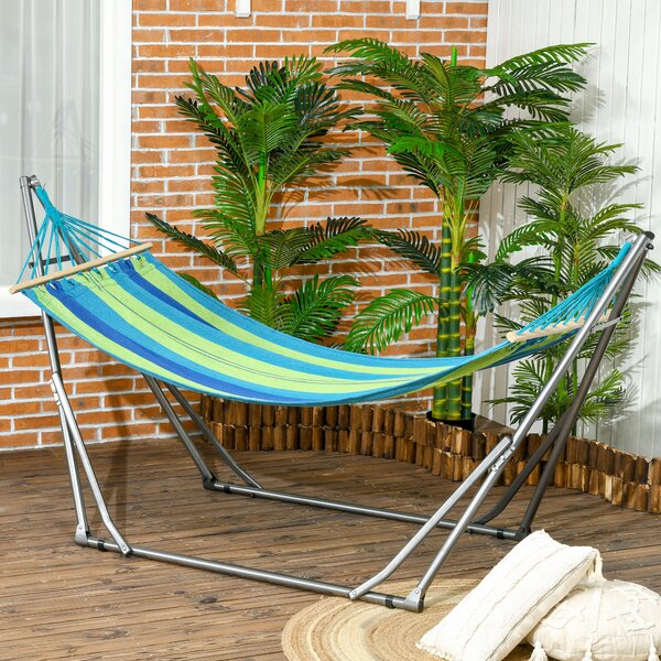 Outsunny Supporto con Amaca Autoportante Pieghevole, Amaca in Cotone e Struttura in Acciaio, Capacità max. 120kg, 270x100x94cm|Aosom