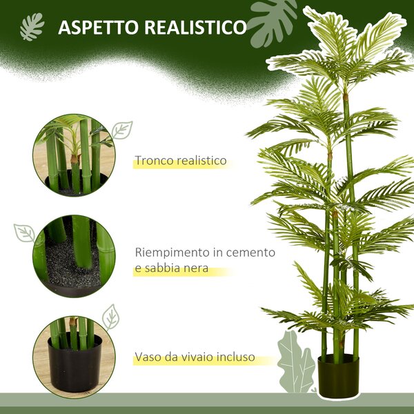HOMCOM Pianta Artificiale di Palma Alta 140 cm con Vaso, Realistica per Interni ed Esterni, Verde - Tocco di Natura Duraturo|Aosom