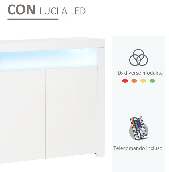 HOMCOM Mobiletto Salvaspazio Multiuso per Ingresso, Salotto o Bagno in Legno Bianco, con Luci LED Colorate, 107x35x97cm|Aosom