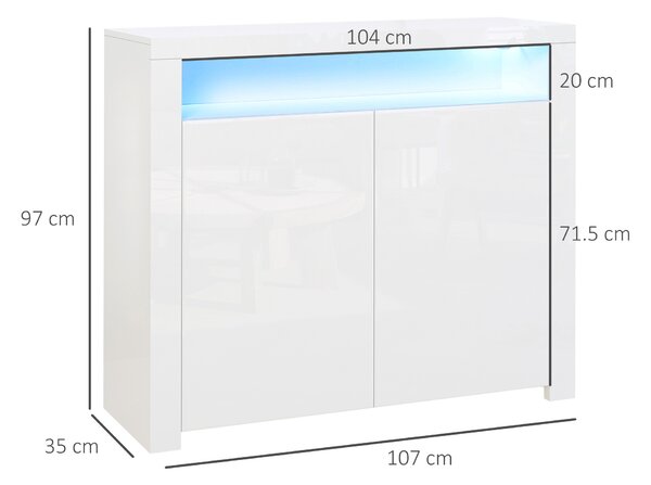 HOMCOM Mobiletto Salvaspazio Multiuso per Ingresso, Salotto o Bagno in Legno Bianco, con Luci LED Colorate, 107x35x97cm|Aosom