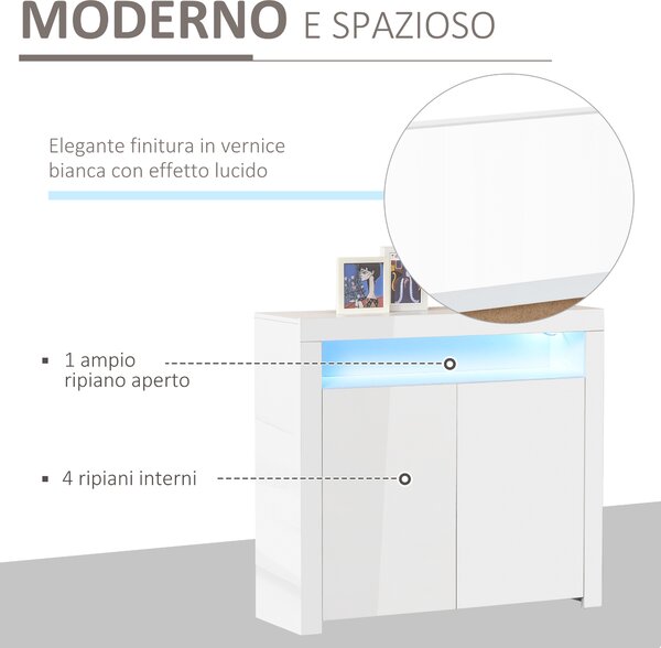 HOMCOM Mobiletto Salvaspazio Multiuso per Ingresso, Salotto o Bagno in Legno Bianco, con Luci LED Colorate, 107x35x97cm|Aosom