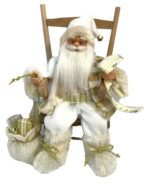 Pupazzo Babbo Natale in Tessuto su sedia bianco oro cm 23x22,5xh30