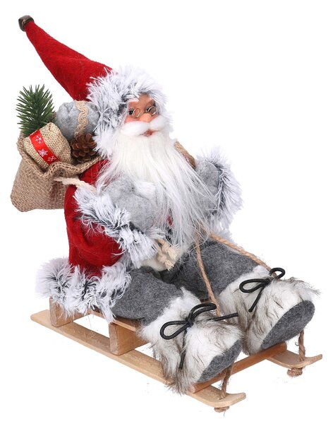 Pupazzo Babbo Natale in Tessuto su slitta grigio rosso cm 33x12xh30