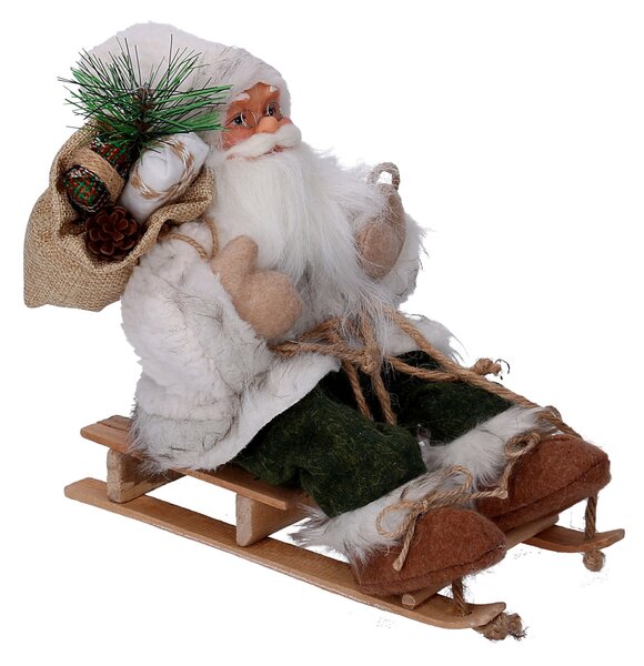 Pupazzo Babbo Natale in Tessuto su slitta verde bianco cm 33x12xh30