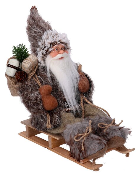 Pupazzo Babbo Natale in Tessuto su slitta marrone cm 33x12xh30
