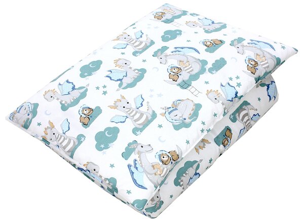 Set di piumoni per bambini TupTam con motivi decorativi: piumone per tutte le stagioni, copriletto, cuscino e federa, 2 pezzi; colore: dinosauro e orsetto, verde e grigio; dimensioni: 135x100 cm