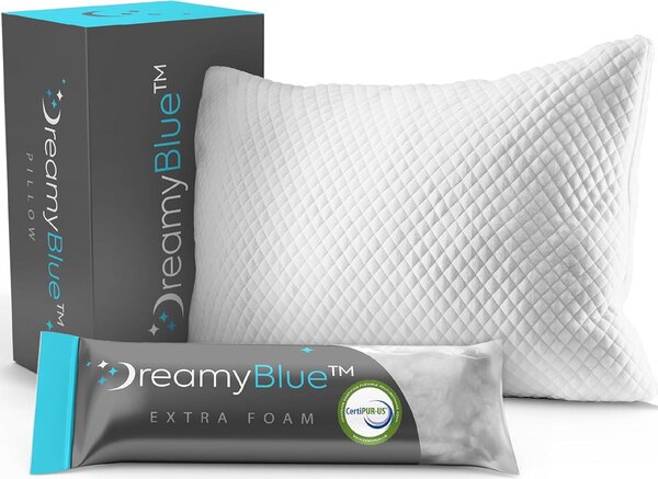 DreamyBlue Cuscino premium per il sonno - imbottitura in memory foam a scaglie [Loft regolabile] Fodera lavabile in viscosa derivata dal bambù