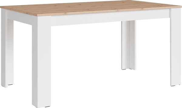 ByLIVING Tavolo da pranzo NORI / Tavolo da cucina moderno effetto rovere / Base in melamina bianca / Tavolo grande / 160 x 90, H 75 cm