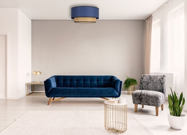 Duolla - Plafoniera BOHO 1xE27/15W/230V diametro 45 cm blu/rattan