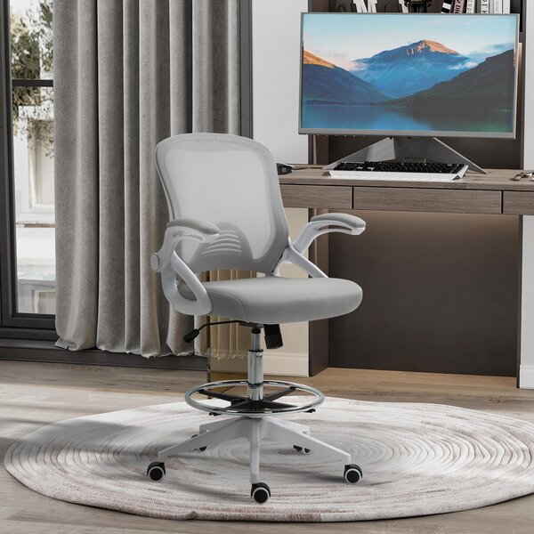 Sedia da ufficio Sweiko, sedia da scrivania, con funzione regolabile in altezza, poggiapiedi, seduta girevole, acciaio, nera, 64 x 60 x 106-126 cm
