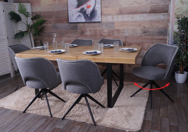 Set di 6 sedie da pranzo HWC-N72, sedia da cucina imbottita, girevole a ritorno automatico, tessuto/tessuto (420g/m²) Oeko-Tex ~ grigio scuro