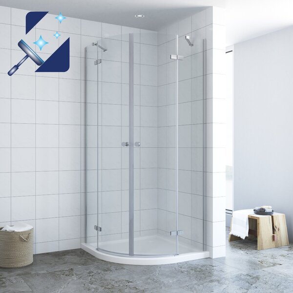 Box doccia a quarto di cerchio 80x80 x 195 cm, doccia rotonda, doccia semicircolare, ante a battente con cerniere in vetro trasparente da 6 mm con rivestimento effetto loto