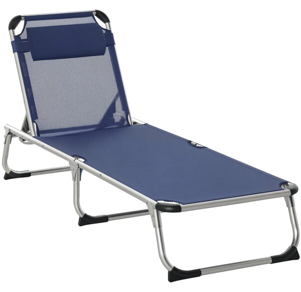 Outsunny Sdraio da Giardino Pieghevole con Poggiatesta Lettino Prendisole con Schienale Regolabile 60x170x76cm Blu Scuro|Aosom