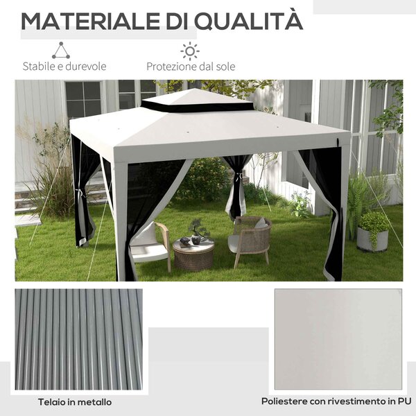 Outsunny Gazebo da Giardino 3x3 m con Zanzariera, Doppio Tetto e 8 Fori, in Acciaio e Poliestere, Grigio | Aosom Italy