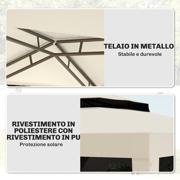 Outsunny Gazebo da Giardino 3x3m con Zanzariera, Doppio Tetto e Telaio in Metallo, Beige