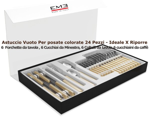 Astuccio cofanetto con calamita per posate colorate Vuoto da 24 pezzi -6 Forchette -6 Cucchiai-6 Coltelli da tavola - 6 cucchiaini caffe