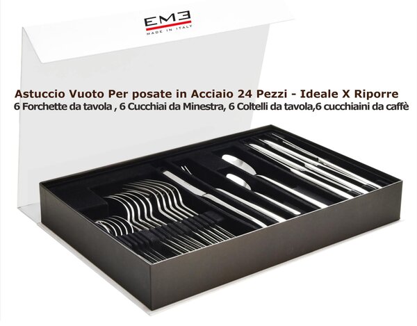 Astuccio Cofanetto con calamita per posate >In Acciaio Vuoto da 24 pezzi -6 Forchette -6 Cucchiai-6 Coltelli da tavola - 6 cucchiaini caffe