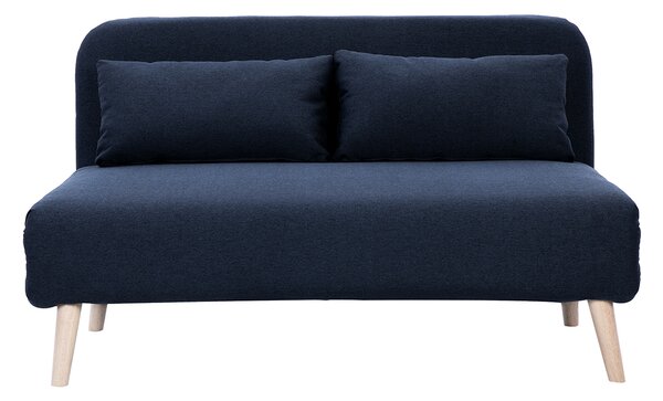 Poltrona letto a due posti convertibile in tessuto blu scuro e legno chiaro AMIKO